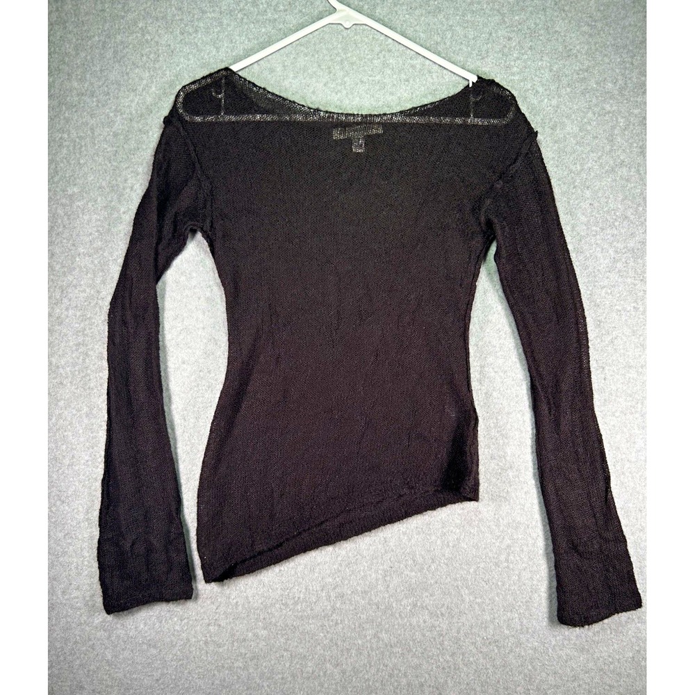 Urban Outfitters Top Women's S Black Sheer Stretch Knit Long Sleeve Boat Neck